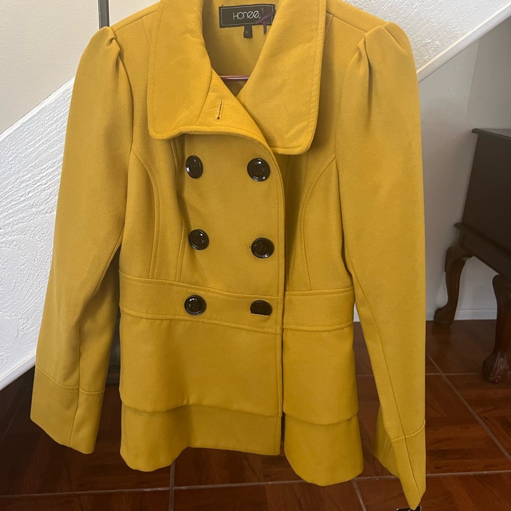 Honee Mustard Yellow Double-Breasted Coat